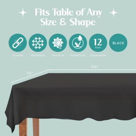 Mountclear 6-Pack Premium Gingham Checkerboard Disposable Plastic Tablecloths 54" x 108" Rectangle Table Cover (Black/White)