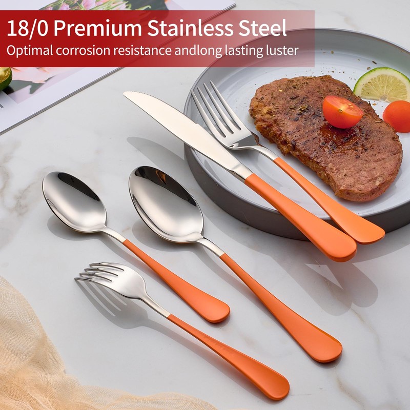 Onlycooker 20-Piece Orange Silverware Set 18/0 Stainless Steel Flatware Orange