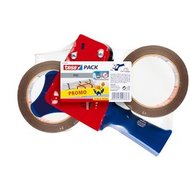 tesapack Packaging Tape Dispenser Plus 2 Rolls of Ultra Strong PVC Parcel Tape For Heavy Cartons, Brown, 66 m x 50 mm