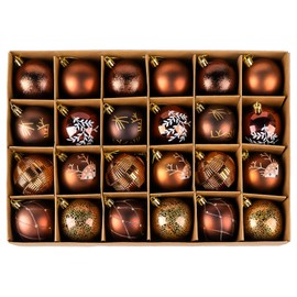 NOTEZMATE Set of 24 Christmas Baubles, Plastic Set, 8 Designs, Christmas Tree Baubles Decoration, Bronze Gold with Hanger, 6 cm, Shatterproof Christmas Tree Decoration, Original for Christmas Trees