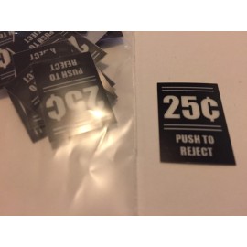 Push To Reject Arcade Coin Door Button Insert .25¢/.50¢/.75¢ Cents Variety Pack