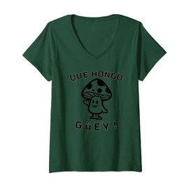 Womens Que Hongo Guey Vegan Mushroom V-Neck T-Shirt