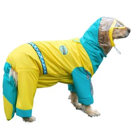 Kryrinl Dog Raincoat with Hood, Waterproof Dog Jacket，Reflective Dog Rain Coat Lightweight Jacket with Leash Hole，Pet Rain Clothes with Poncho Hood， for Medium and Lager Dogs，Yellow and Blue, 7XL