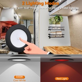 camperxlite Set of 4 LED Recessed Spotlights, 12 V, Aluminium Ceiling Spotlights, 76 mm for Motorhome, Ultra Flat LED Spotlights, Built-in Dimmer Switch/Red Light, Recessed Spotlights for Caravan,