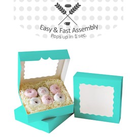 Gcardist Auto-pop Up Mint Blue 20.3 x 20.3 x 6.4 cm 12-Piece Cookie Box with Window Pastry Macaron Bakery Box for Packaging (8 x 8 x 2.5 inches)