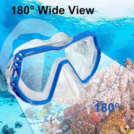 Ruayia Diving goggles with nose protection, swimming goggles, snorkel mask, children, 180° panorama, anti-fog, anti-leak, blue