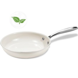 SAKAMOSH 8" Ceramic Frying Pan Nonstick, Small Skillet, Cooking Pan Non Toxic with Stay Cool Handle for Induction, Chef's Pan, PTFE & PFAS & PFOA Free, Dishwasher/Oven Safe, White