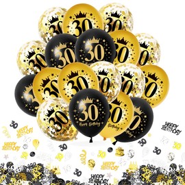 30 Stück 30 Geburtstag Deko Schwarz Gold, Luftballons 30. Geburtstag mit Konfetti, 30. Schwarz Gold Konfetti Zahlenballon, 30 Happy Birthday Deko für Männer Frauen Jubiläum Geburtstags Party Tisch