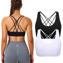 Evercute - Sujetadores deportivos con espalda cruzada, acolchados, con tirantes medianos, para yoga, entrenamiento, fitness, Balck White 2 Pack, XL