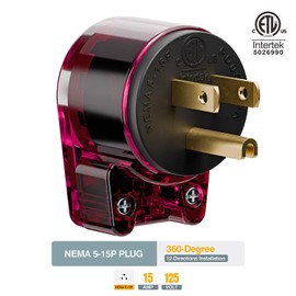ETL Listed 90 Degree USA Canada Male Plug Nema 5-15P 3 Pole Angle DIY Plug, 15A 125V USA 3Pin Right Angle, Nema 5-15P Angled Rewireable ,Red Color