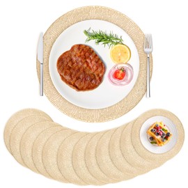Defined Deco 15" Set of 12 Gold Metallic Hollow Vinyl Round Placemats, Reusable and Wipeable Heat Resistant and Non Slip PVC Gold Dining Table Placemats for Wedding Party Decorative