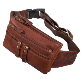 STILORD 'Damian' Large Leather Belt Bag Vintage Waist Bag for Men Women Modern Bum Bag Elegant Belt Pouch for Jogging Festival Travel Genuine Leather, Colour:Porto - Cognac