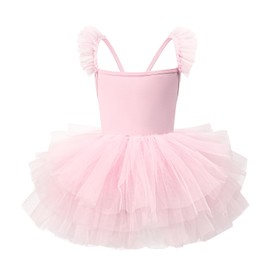 Tutu.kk Toddler Girls Ballet Leotard Sleeveless Back Cross Tulle Dress Dance Leotard for Girls Pink 12-24 Months