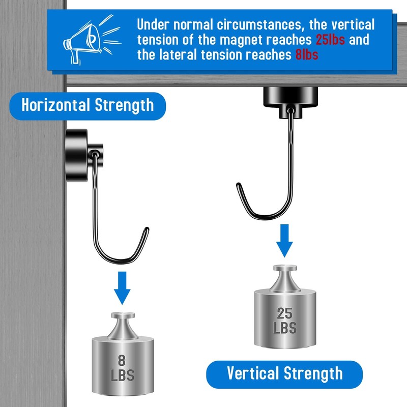 Magnetic Hooks,6 pcs Heavy Duty 25 lb+ Black Neodymium Magnet