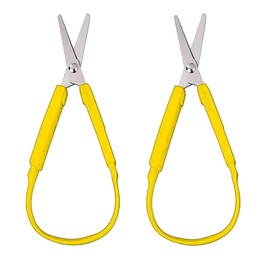 2 Pack Loop Scissors YUTOU Kids Childrens Scissors Easy Grip Scissors ​Loop Handle Self-Opening Scissors Adaptive Easy Grip Loop Scissors for Children Adolescents and Adults Special Needs (Yellow)
