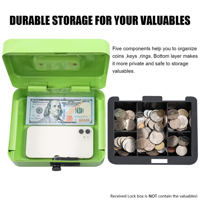 KYODOLED Cash Box with Combination Lock,Safe Metal Box for Money,Storage