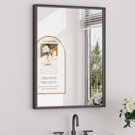 Keonjinn Black Bathroom Mirror 22 x 30 Inch, Stainless Steel Metal Framed Wall Mirror for Over Sink, Anti-Rust, Tempered Glass, Upgrade Installation, Rectangluar Square Corner, Matte Black