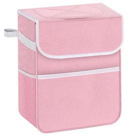 Simple Deluxe Car Trash Can, Leak-Proof Car Garbage Can with Lid and Storage Pockets, Collapsible, Portable and Waterproof, 2 Gallon, Pink