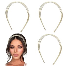 3Pcs Multi Layers Metal Headband, Gold Headbands for Women, Wire Headband Metal Hair Band Gold Hair Accessories for Women, Gold Fashion Headpiece Wedding Hair Band Hair Hoop for Women and Girls