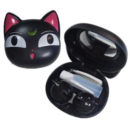 Duehut 2 Pack Contact Lens Case Anime Cute Cat Contact Lens Case Travel Box Portable Contact Lens Case Kit with Lens Cleaner Solution Bottle Tweezers Remover for Home & Office