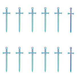 UNICRAFTALE 16pcs Rainbow Sword Pendants 45mm Stainless Steel Swords Charms Bookmark Hypoallergenic Punk Earring Sword Charms Metal Bracelets Charm for DIY Jewelry Making