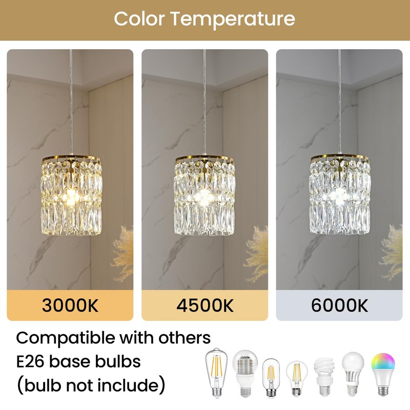 KJLARS Modern Crystal Pendant Light for Kitchen Island Height Adjustable