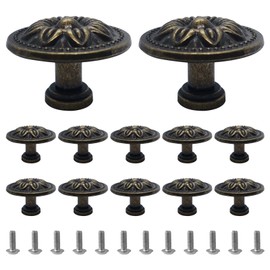 Fiacvrs 12pcs Antique Bronzy Cabinet Knobs, Drawer Knobs Vintage, Accessories Home Wardrobe Door Easy Grip Cabinet Handle, Pull Handle for Cupboard Wardrobe Furniture Hardware