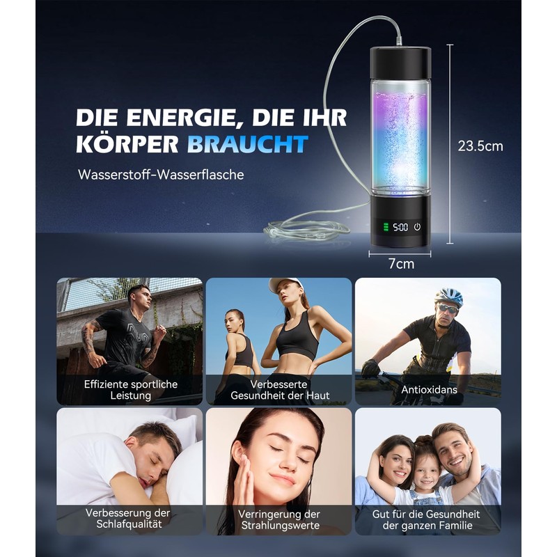 IUHFSIFS New Hydrogen Water Bottle with Digital Display, 5000 PPB