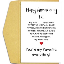 Qiliji Happy Anniversary Card to Husband Wife, Funny Anniversary Card for Boyfriend Girlfriend, You Are My Favorite Everything