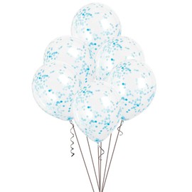 Powder Blue Confetti Clear Latex Balloons (30cm) Pack of 6 - Transparent Premium Latex, Perfect for Parties & Celebrations
