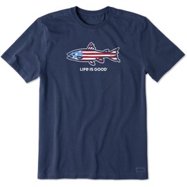 Life is Good Men's Standard Crusher Tee, Short Sleeve Cotton Graphic T-Shirts, Flag Fish, Darkest Blue