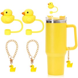 Whaline 6Pcs Yellow Duck Silicone Straw Covers with Cup Charms Rubber Duck Theme Portable Drinking Straws Tips Covers for 0.4in Straws, Cup Accessories