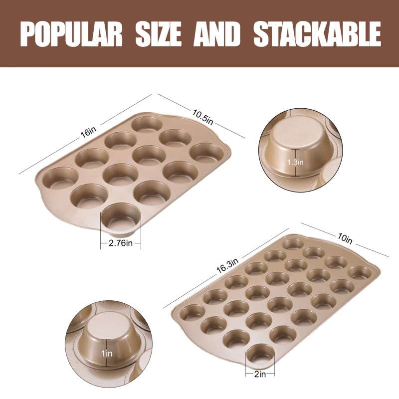 Nonstick Muffin & Cupcake Pan Set (2 Pack) 12 Cup