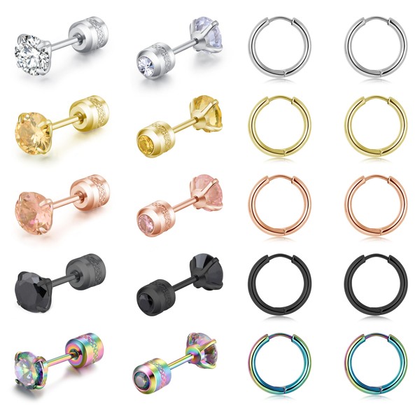 5 pairs of titanium screw surgical stainless steel stud earrings,