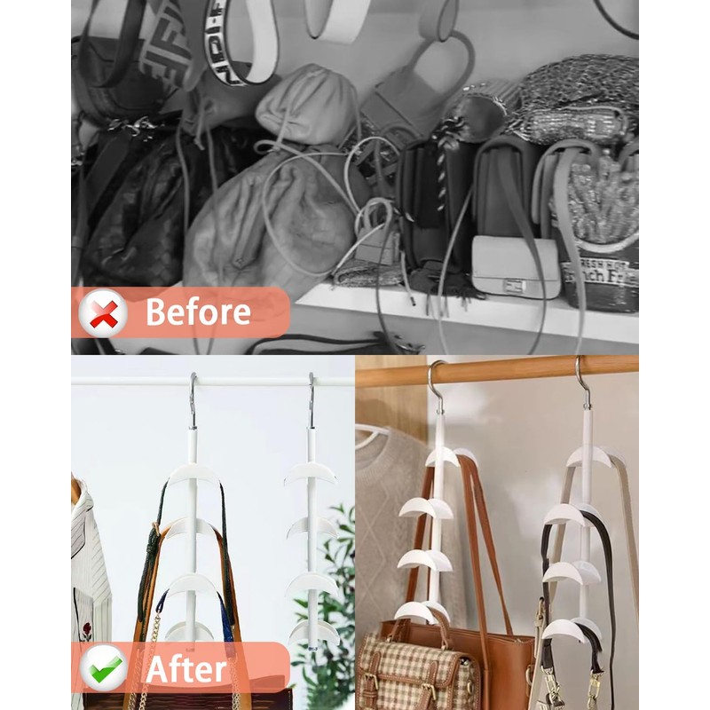 Purse Hanger for Closet, Rotating Purse Organizer for Closet White