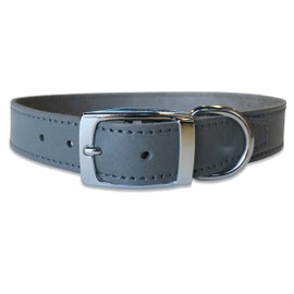 BBD Pet Products Plain Leather Collar, 1 x 18 to 21-Inch, One Size, Grey