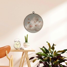 EGVQK Vintage Whimsical Clouds Butterfly Round Wall Art, Nature Cottagecore Moth Framed Canvas Prints Wall Art, Retro Butterfly Round Canvas Hanging Walls Decor for Home Bedroom Decorations, 10x10in