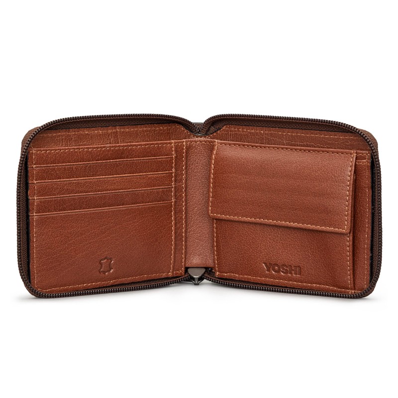 Yoshi Mens RFID Blocking Full Zip Around Leather Coin Pocket