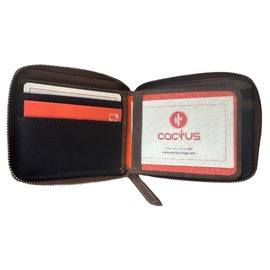 Mala Leather Canvas & Hunter Leather Zip Around Wallet – RFID Protection, 6 Card Slots, Note Section, Zipped Coin Pocket, ID Window – 11 x 9 x 2 cm - Cactus (Black)