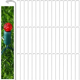 Hicarer 50 Pack Christmas Light Stakes 4 Inch Metal Lawn Stakes for Christmas Yard Lights LED String Lights Ground Stakes for Christmas Lights Outdoor Garden Lawn Pathway Patio Walkway Decorations