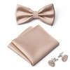 Mens Solid Color Double Fold Pre-tied Bow Tie and Pocket