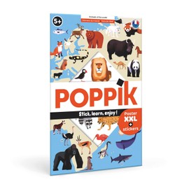 POPPIK 1841051 Sticker Poster, Animals of the World, Interactive Educational Poster with Stickers, Multilingual Wildlife Map, 68 x 100 cm for Children Aged 6 Years and Above