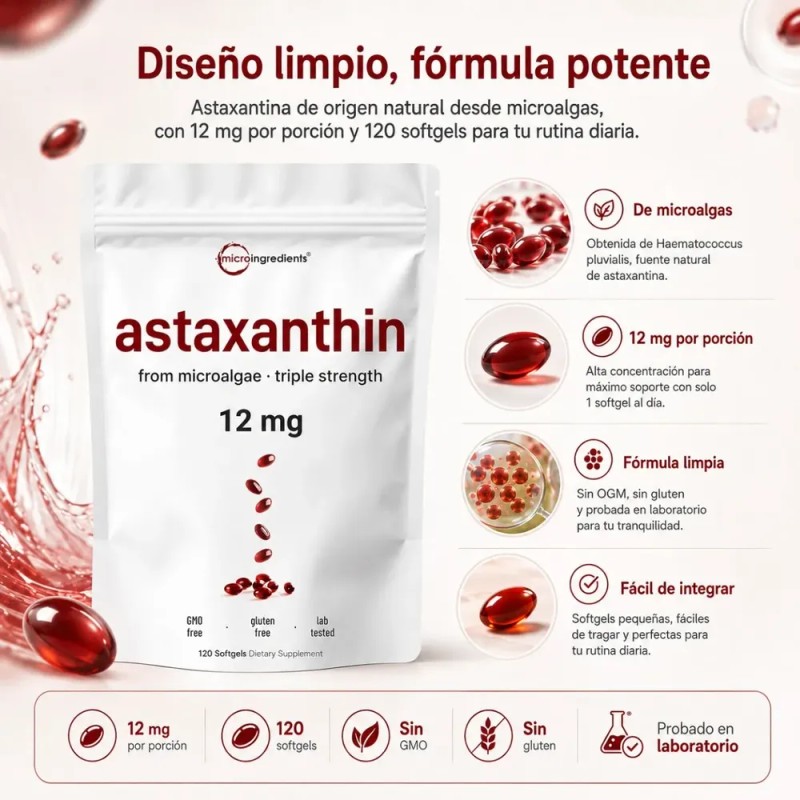 Astaxantina De Microalgas 12 Mg 120 Softgels Triple Fuerza
