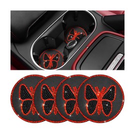 KHGUZ Bling Car Coasters, 4PCS Butterfly Rhinestone Anti-Slip Vehicle Cup Holder Insulated Bottle Mat, Diamond Shiny Automotive Interior Drink Protection Pad Accessories, Universal Fit (Red)