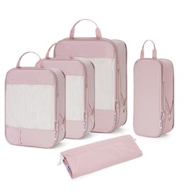 Narwey 5 Set Compression Packing Cubes for Suitcases and Backpack, Suitcase Organiser Bags Travel Packing Cubes for Carry on Hand Luggage Travel Essentials Bag (Pink)
