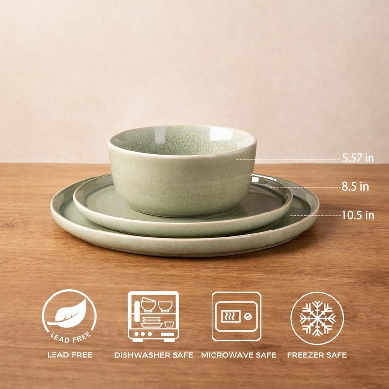 AmorArc Stoneware Dinnerware Sets,Round Reactive Glaze Ceramic Plates and Bowls