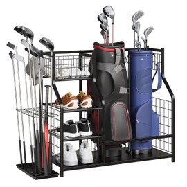StarlightStroll Golf Storage Organizer for Garage,Golf Bag Organizer,Sports Equipment Organizer for Garage,Golf Bag Stand for Garage with Baskets,Hooks