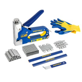 EVERTOOLS 4-in-1 Heavy Duty Staple Gun Kit with 6,000 Staples, Adjustable Power and Jam-Free Design, Includes Staple Remover and Gloves for Upholstery, Furniture, Carpentry, Decoration and DIY