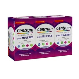 Centrum Gender Adulto Mujer Multivitaminico, Con Magnesio, Vitamina C y Vitamina E, Kit 3 Packs con 60 Tabletas Cada Uno
