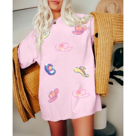 Western Shirts for Women Cowgirl Outfits: Sequin Rodeo Cowboy Shirt Hat Boots Graphic Tees Country Music Casual Tops Pink